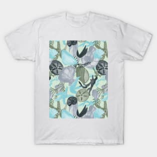 Under the Waves Watercolor - Hand Painted Green, Grey, Blue Pantone T-Shirt